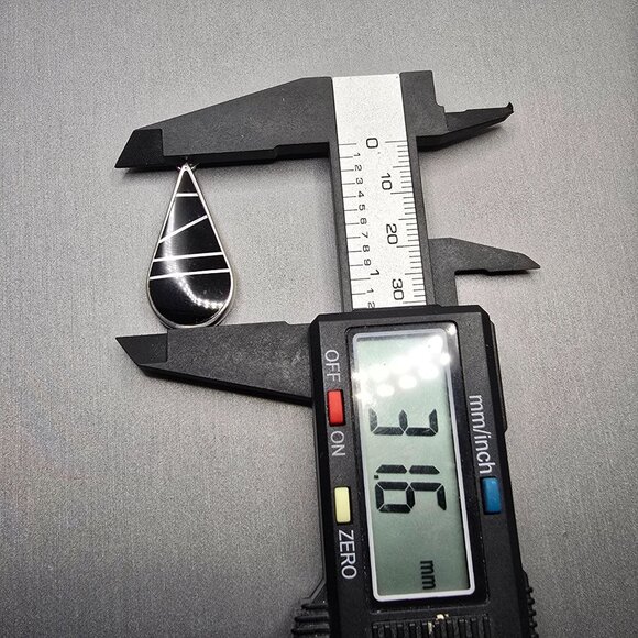 VTG Sterling Silver Black Onyx Inlay Pendant 1.5" Native Style Teardrop - Picture 7 of 9